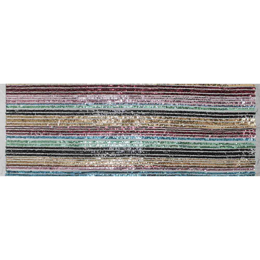 Tulle with Seqquins - Shiny Rainbow Stripes on Black Folded Tulle with Seqquins - Shiny Rainbow Stripes on Black Folded