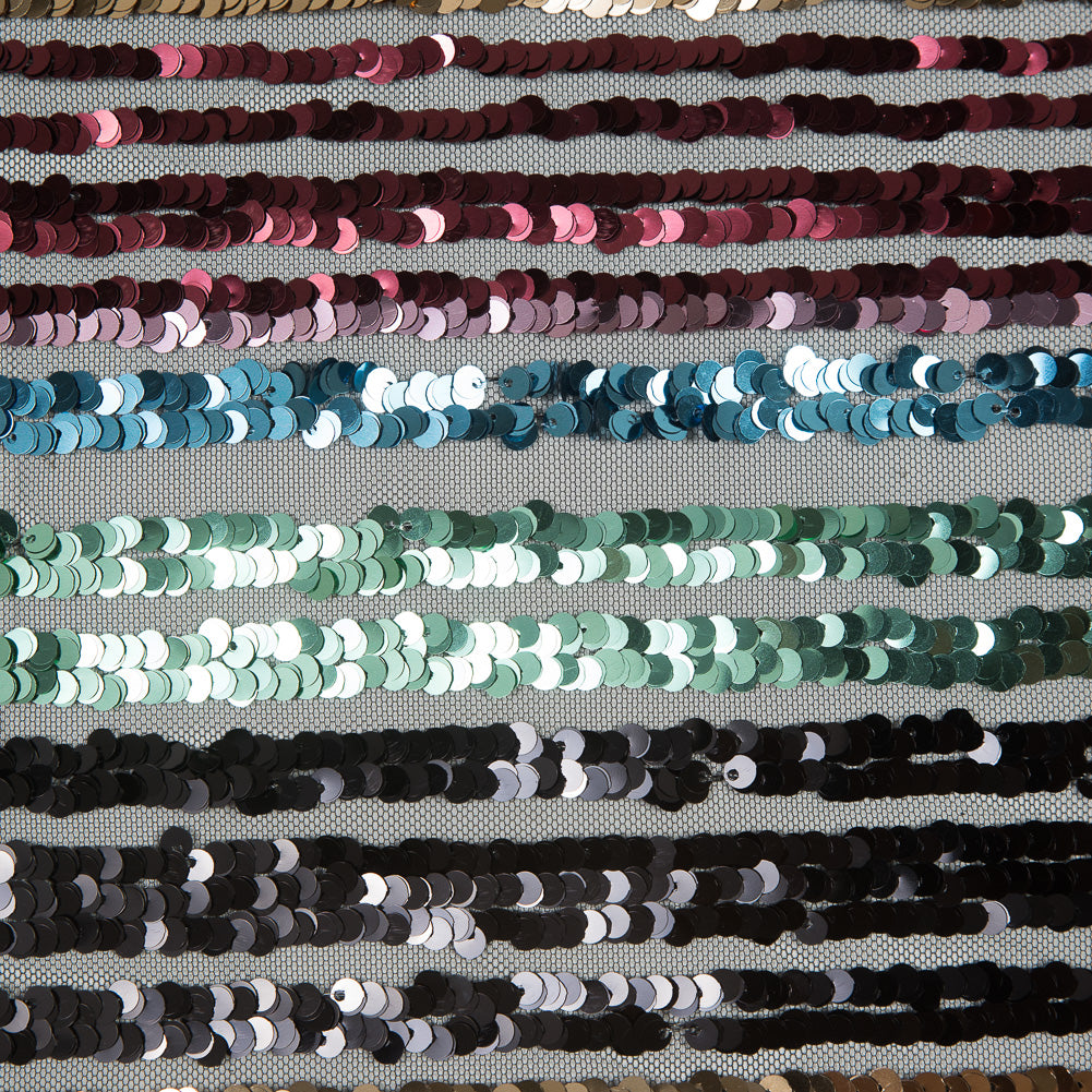Tulle with Seqquins - Shiny Rainbow Stripes on Black Full Tulle with Seqquins - Shiny Rainbow Stripes on Black Full
