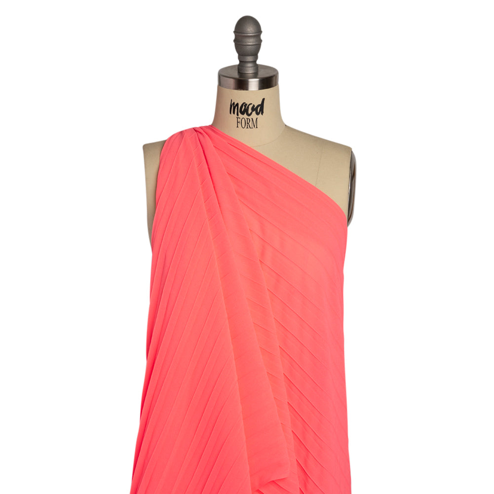 Accordion Pleated Chiffon - Neon Pink - Etereo Collection Detail Accordion Pleated Chiffon - Neon Pink - Etereo Collection Detail