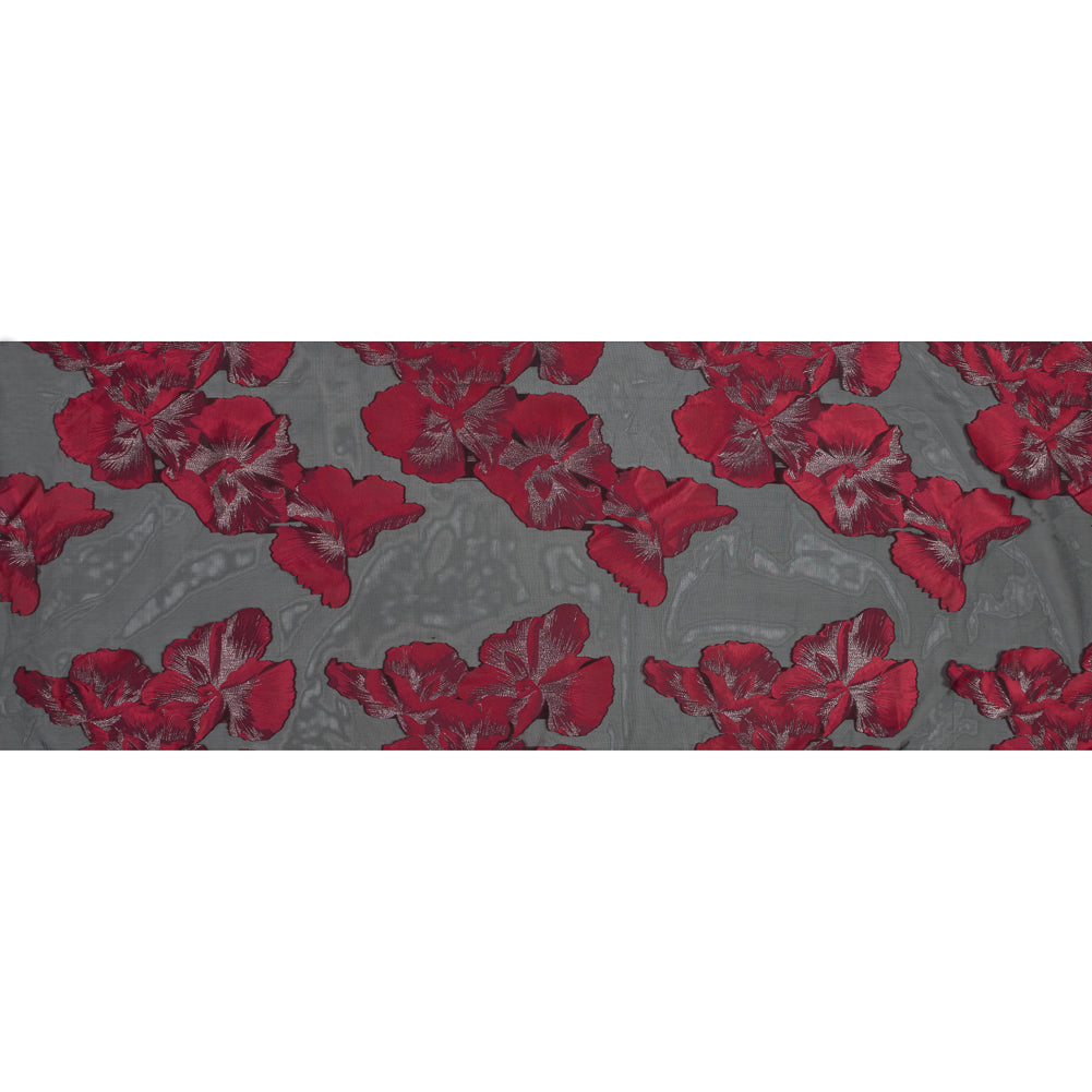 Red, Black and Metallic Silver Floral Organza Jacquard Full Red, Black and Metallic Silver Floral Organza Jacquard Full