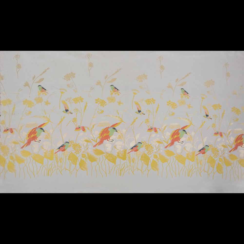Sunshine Yellow Birds and Stalks Jacquard Panel Full Sunshine Yellow Birds and Stalks Jacquard Panel Full