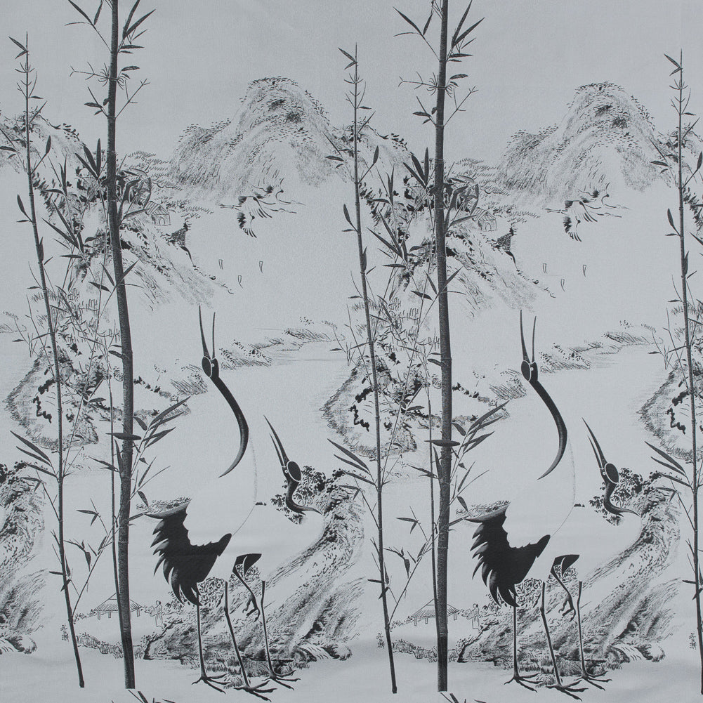 Black and Gray Crane Jacquard Panel Black and Gray Crane Jacquard Panel