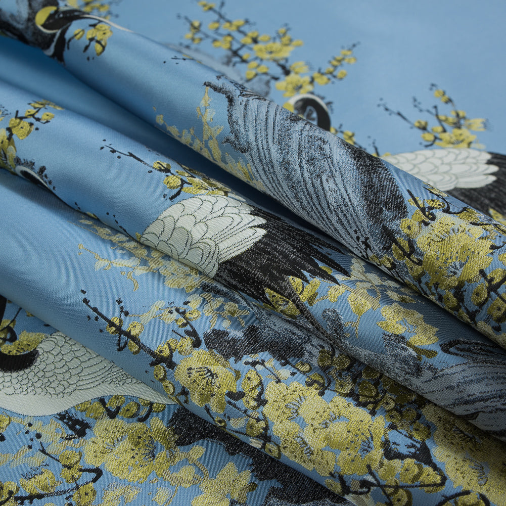 Blue and Green Crane Jacquard Panel Folded Blue and Green Crane Jacquard Panel Folded