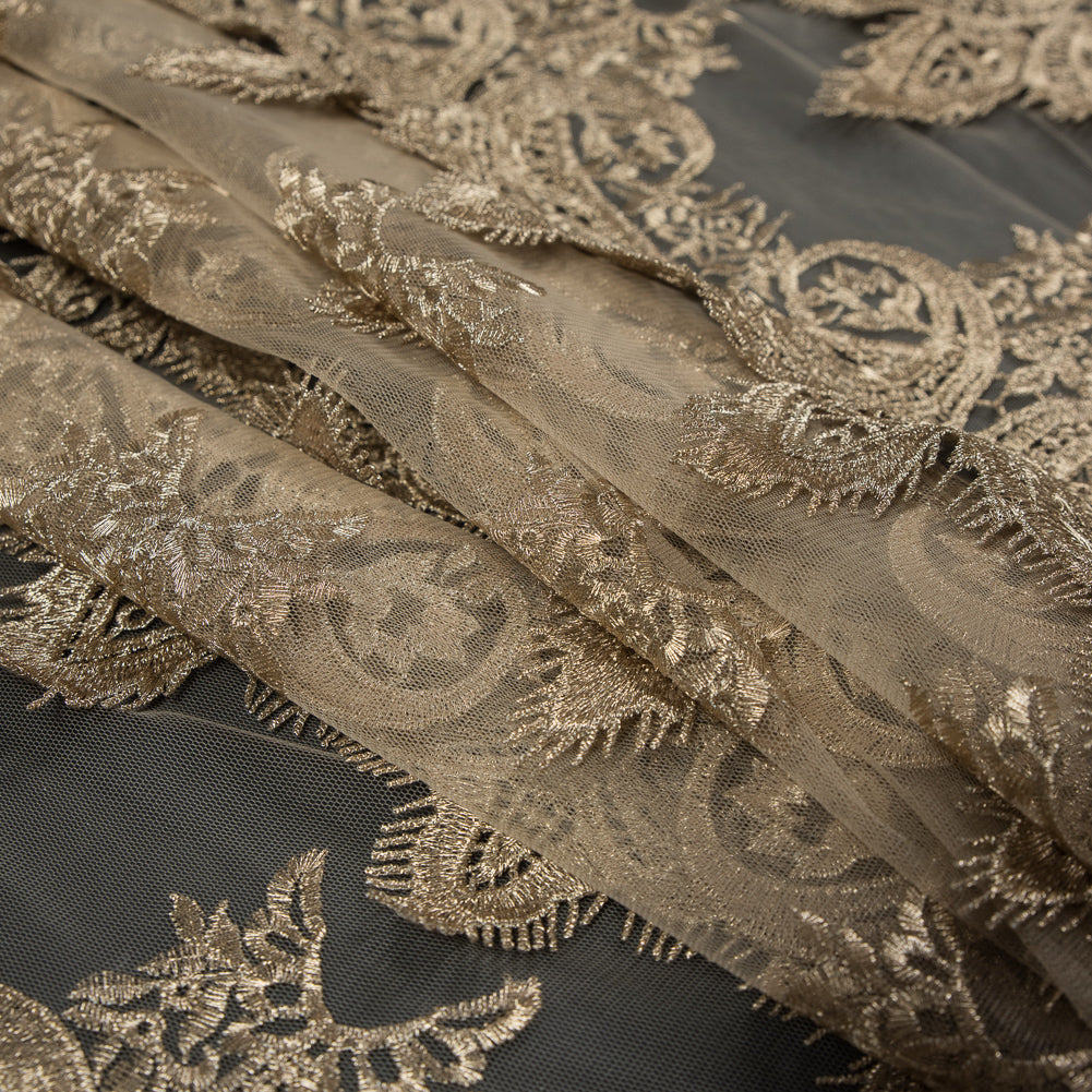 Lace Fringe on Mesh - Metallic Gold Folded Lace Fringe on Mesh - Metallic Gold Folded