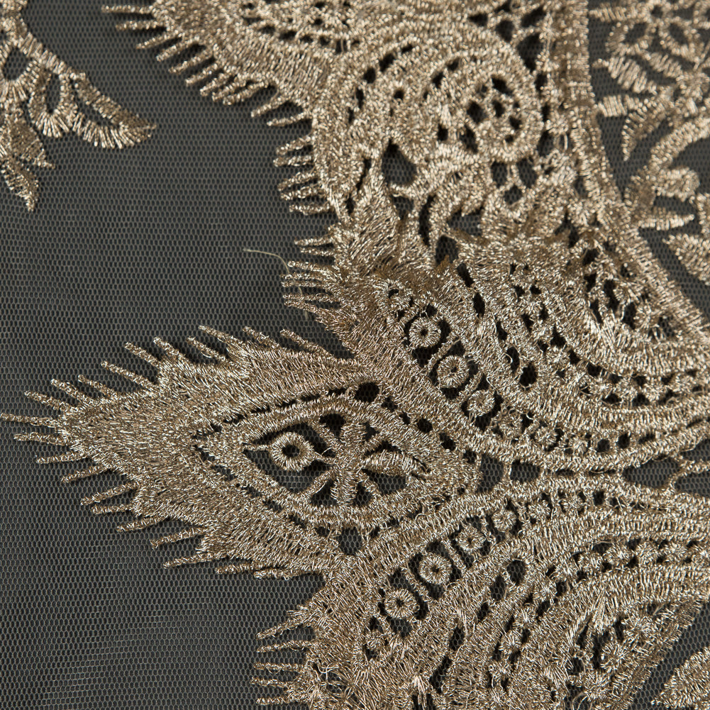 Lace Fringe on Mesh - Metallic Gold Detail Lace Fringe on Mesh - Metallic Gold Detail