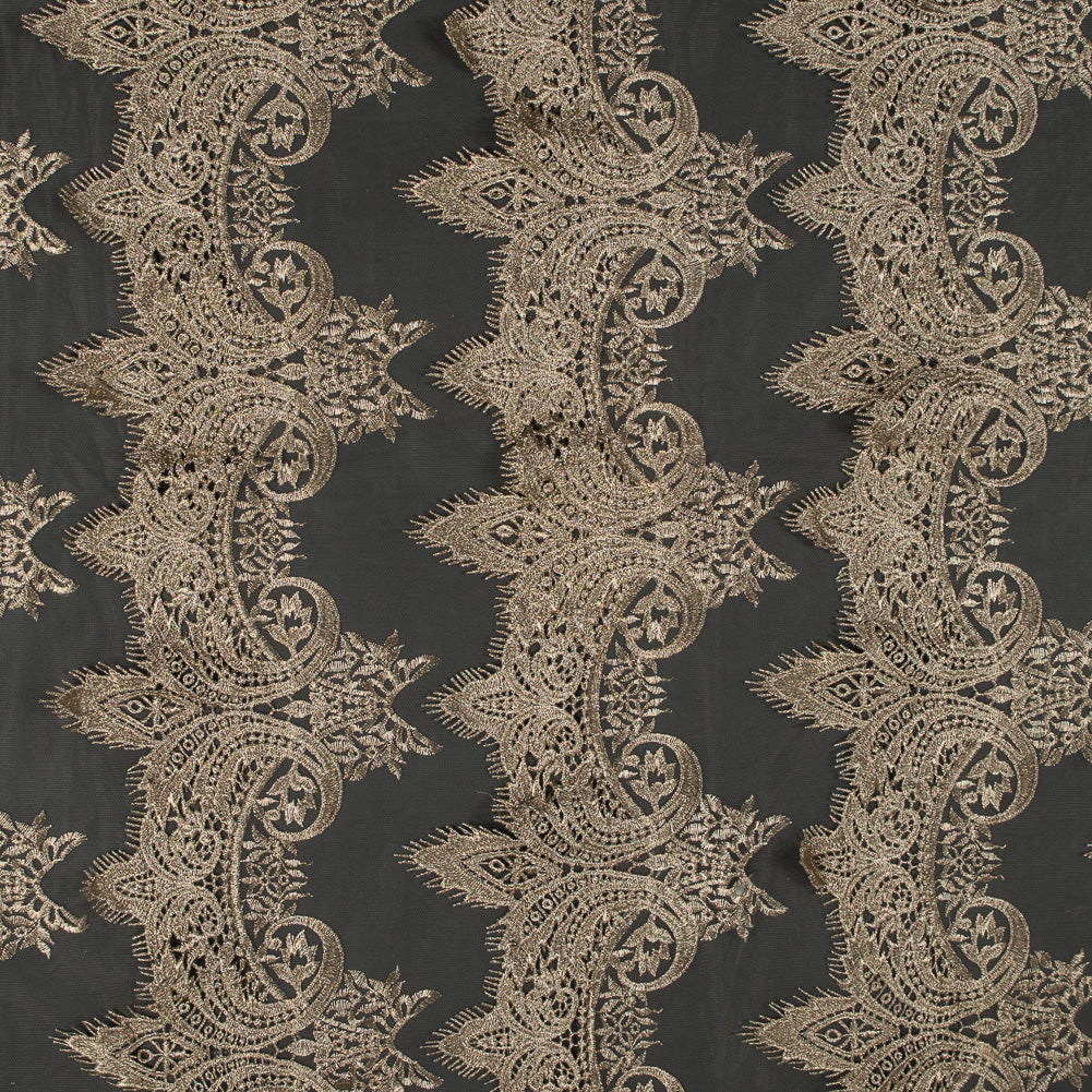 Lace Fringe on Mesh - Metallic Gold Lace Fringe on Mesh - Metallic Gold