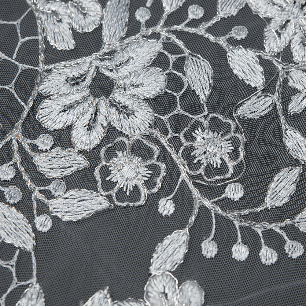 Silver on White Floral Corded Bridal Lace Full Silver on White Floral Corded Bridal Lace Full