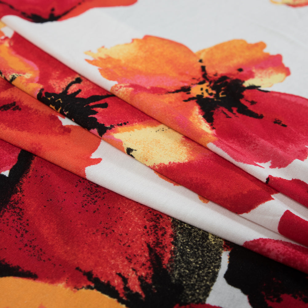 Red and White Floral Border Printed Viscose Jersey Folded Red and White Floral Border Printed Viscose Jersey Folded