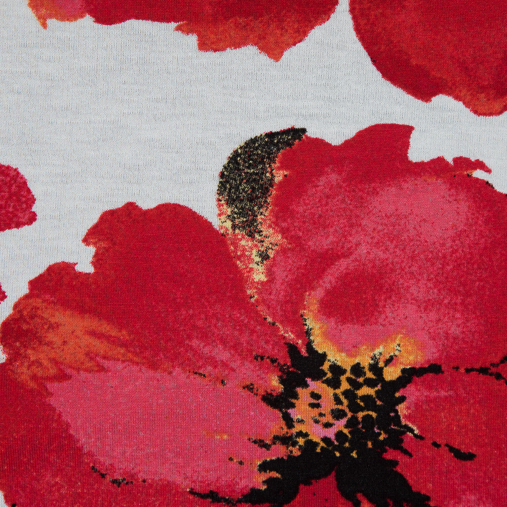 Red and White Floral Border Printed Viscose Jersey Detail Red and White Floral Border Printed Viscose Jersey Detail