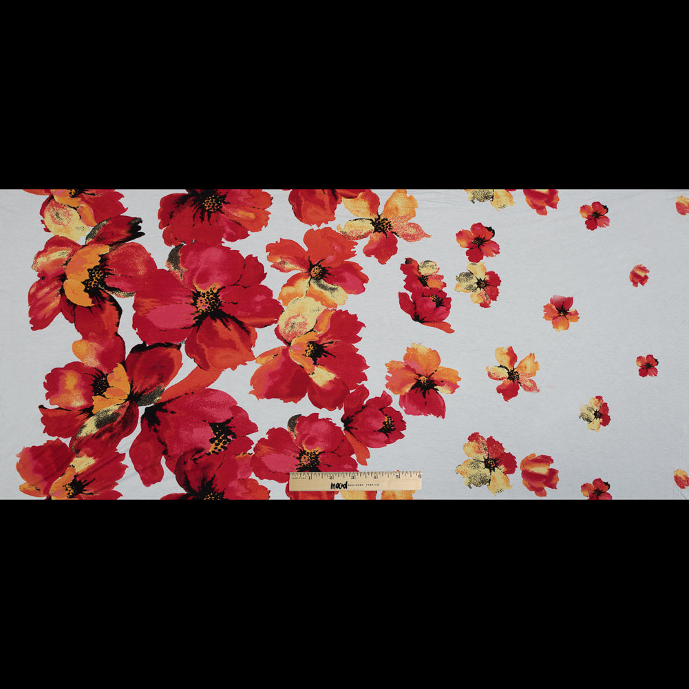 Red and White Floral Border Printed Viscose Jersey Full Red and White Floral Border Printed Viscose Jersey Full