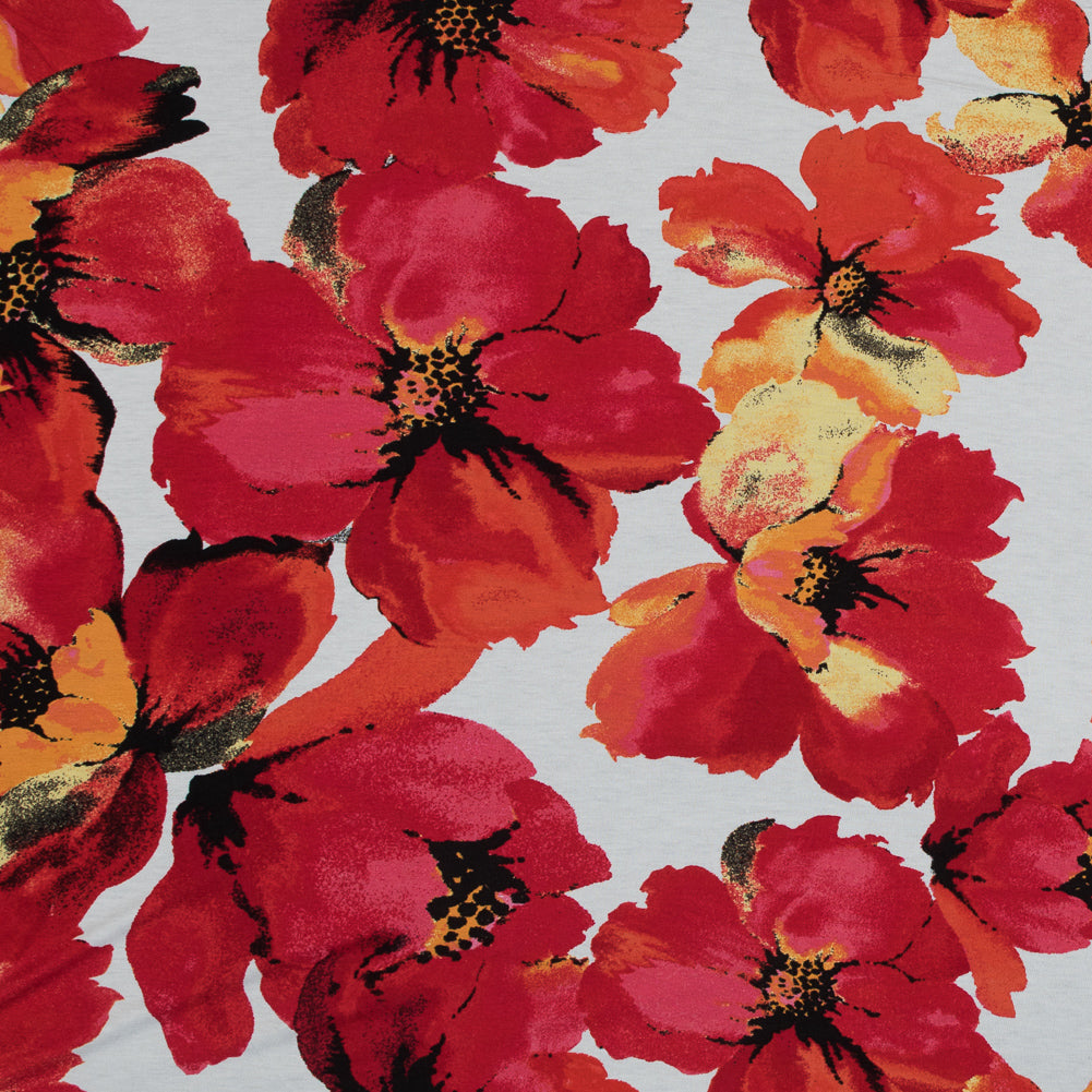 Red and White Floral Border Printed Viscose Jersey Red and White Floral Border Printed Viscose Jersey