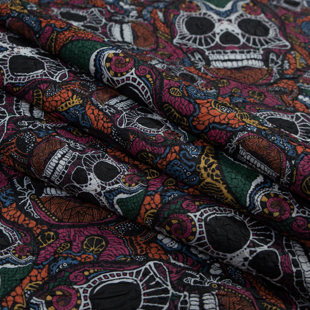 Multicolor Skull Printed Wrinkled Faux Plisse Folded Multicolor Skull Printed Wrinkled Faux Plisse Folded
