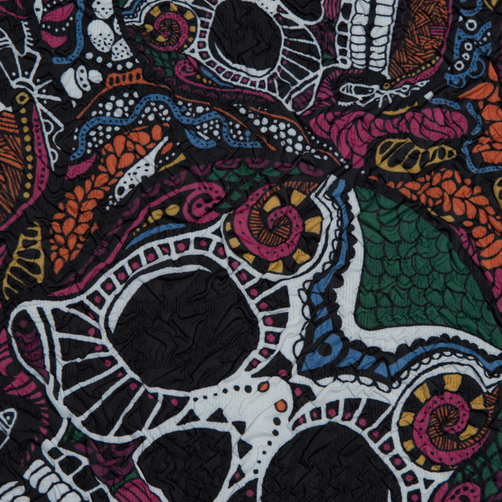 Multicolor Skull Printed Wrinkled Faux Plisse Detail Multicolor Skull Printed Wrinkled Faux Plisse Detail