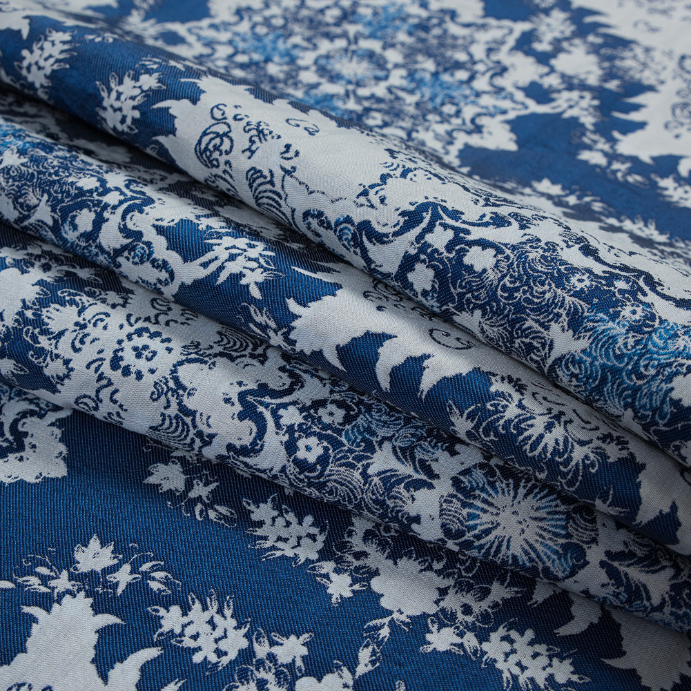 Blue and White Abstract Medallion Brocade Folded Blue and White Abstract Medallion Brocade Folded