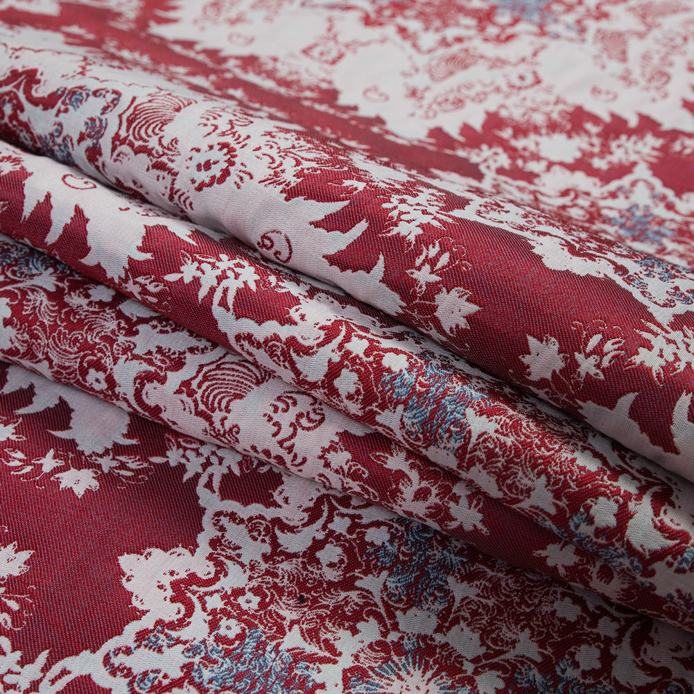Red, Blue and White Abstract Medallion Brocade Folded Red, Blue and White Abstract Medallion Brocade Folded
