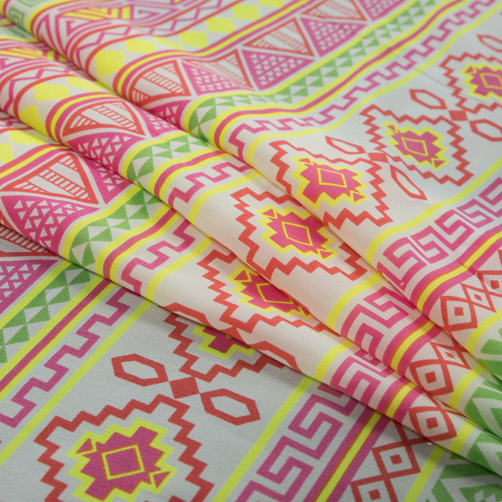 Fluorescent Geometric Striped Silk Crepe de Chine Folded Fluorescent Geometric Striped Silk Crepe de Chine Folded