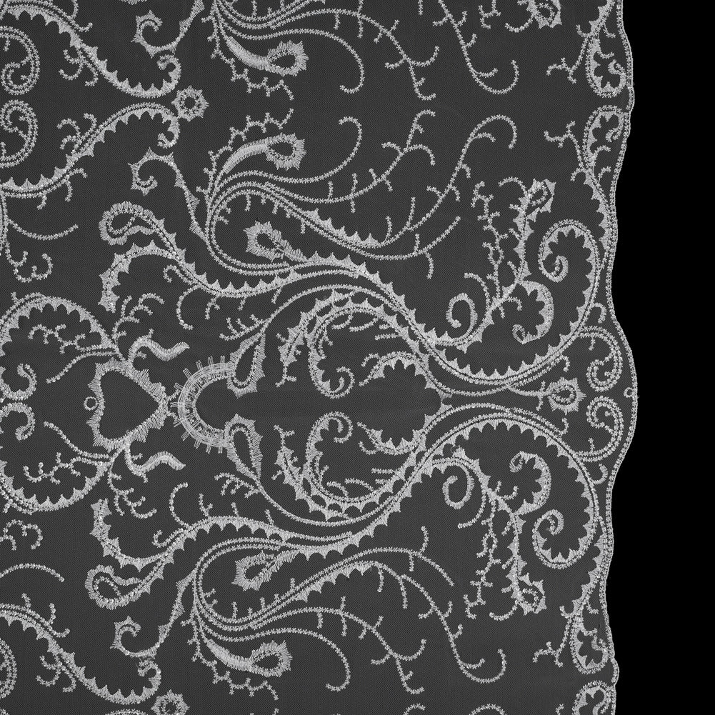 Embroidered Tulle with Sequins - White Fancy Swirls Embroidered Tulle with Sequins - White Fancy Swirls