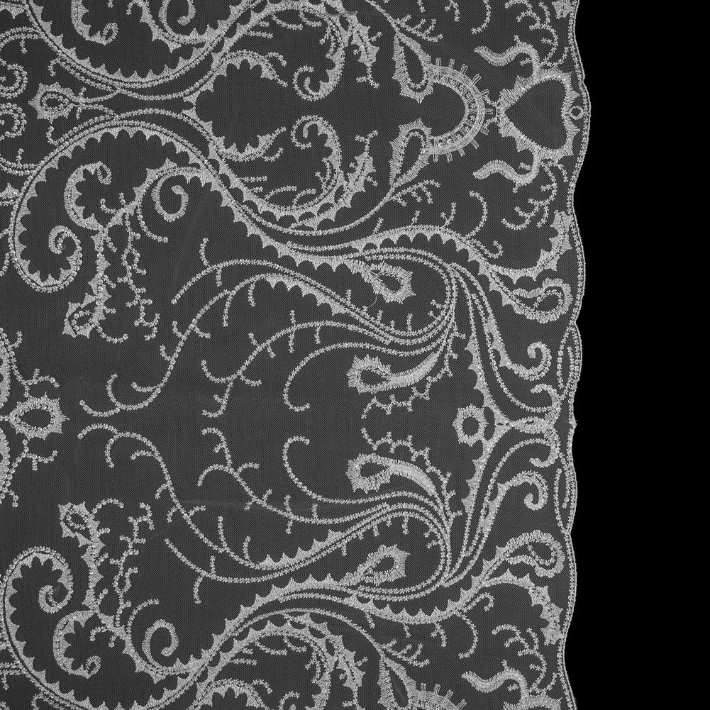 Embroidered Tulle with Sequins - Off White Fancy Swirls Embroidered Tulle with Sequins - Off White Fancy Swirls