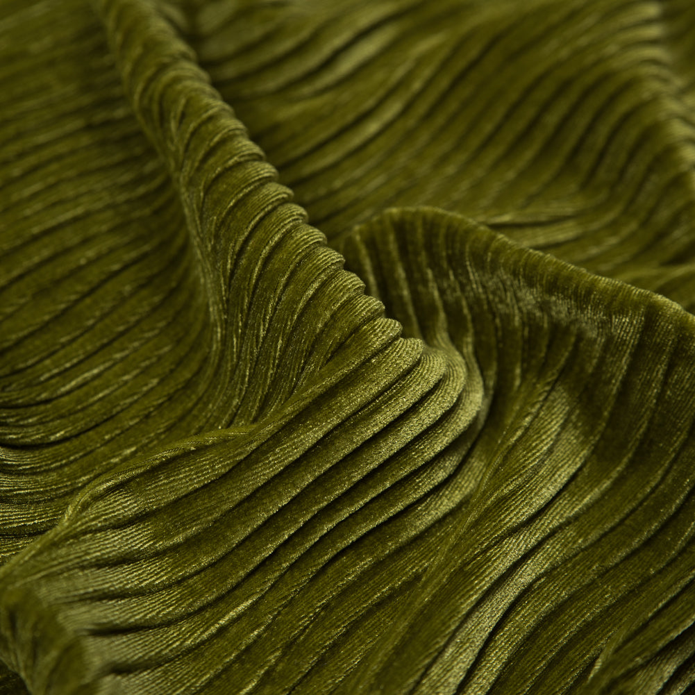 Wavy Crinkled Velour - Woodbine Green - Yvonne Collection Full Wavy Crinkled Velour - Woodbine Green - Yvonne Collection Full