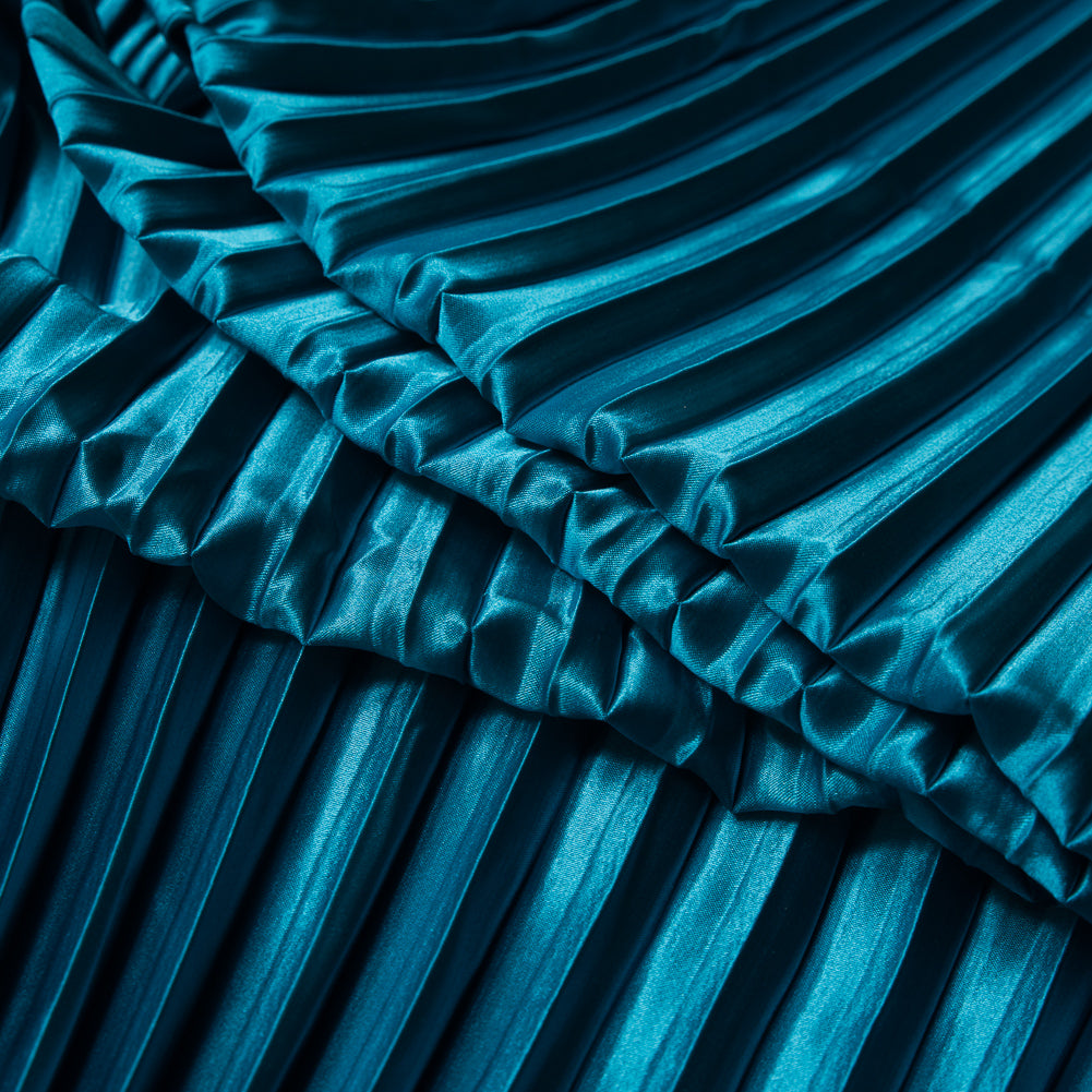 Pleated Stretch Satin - Aqua - Andreas Collection Detail Pleated Stretch Satin - Aqua - Andreas Collection Detail