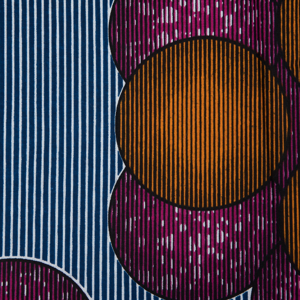 Pink and Orange Waxed Cotton African Print with Stripes and Circles Detail Pink and Orange Waxed Cotton African Print with Stripes and Circles Detail