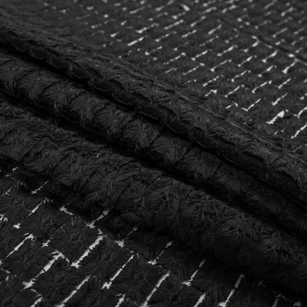 Black Novelty Geometric Embroidered Organza Folded Black Novelty Geometric Embroidered Organza Folded