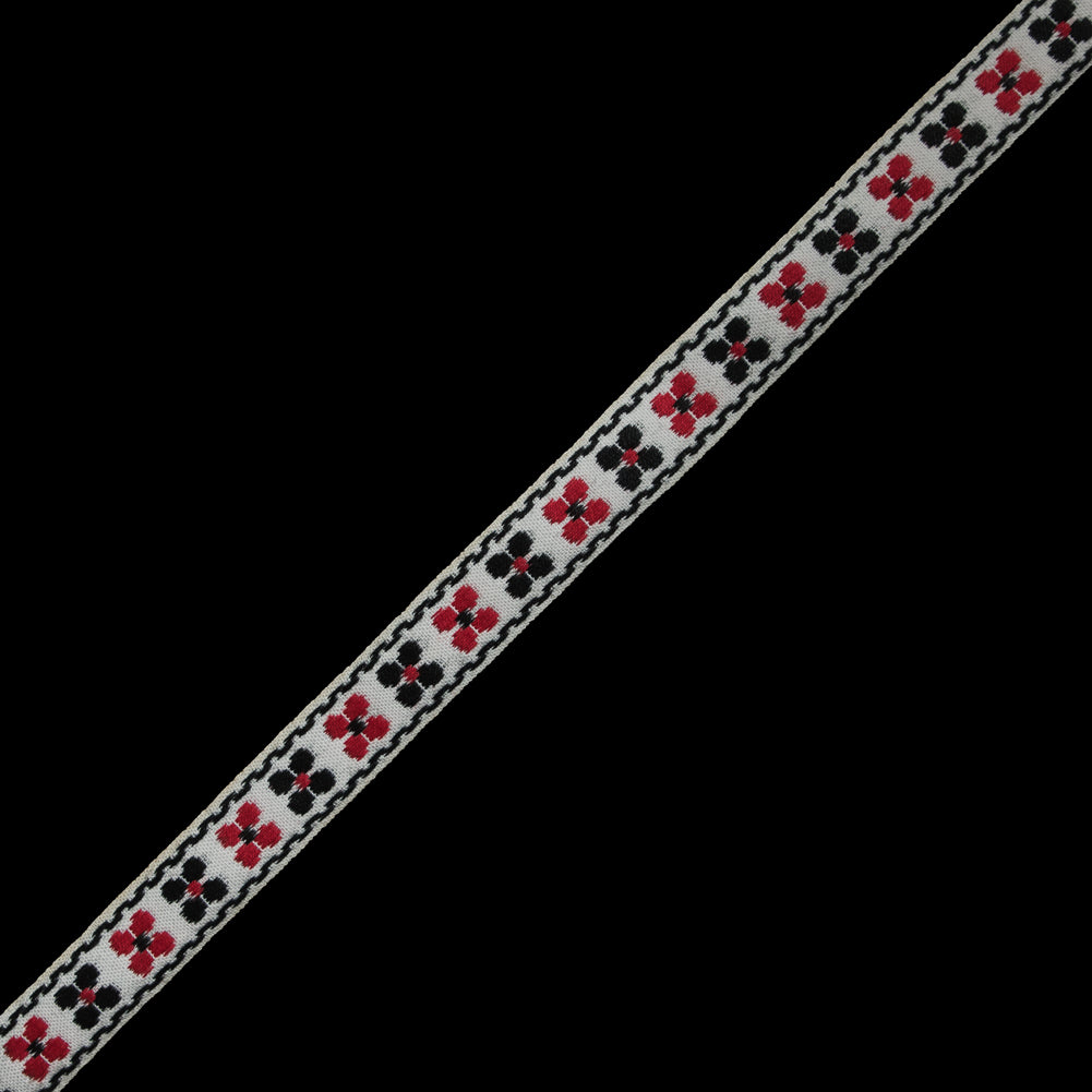 White, Black and Red Floral German Jacquard Ribbon - 0.75" White, Black and Red Floral German Jacquard Ribbon - 0.75"