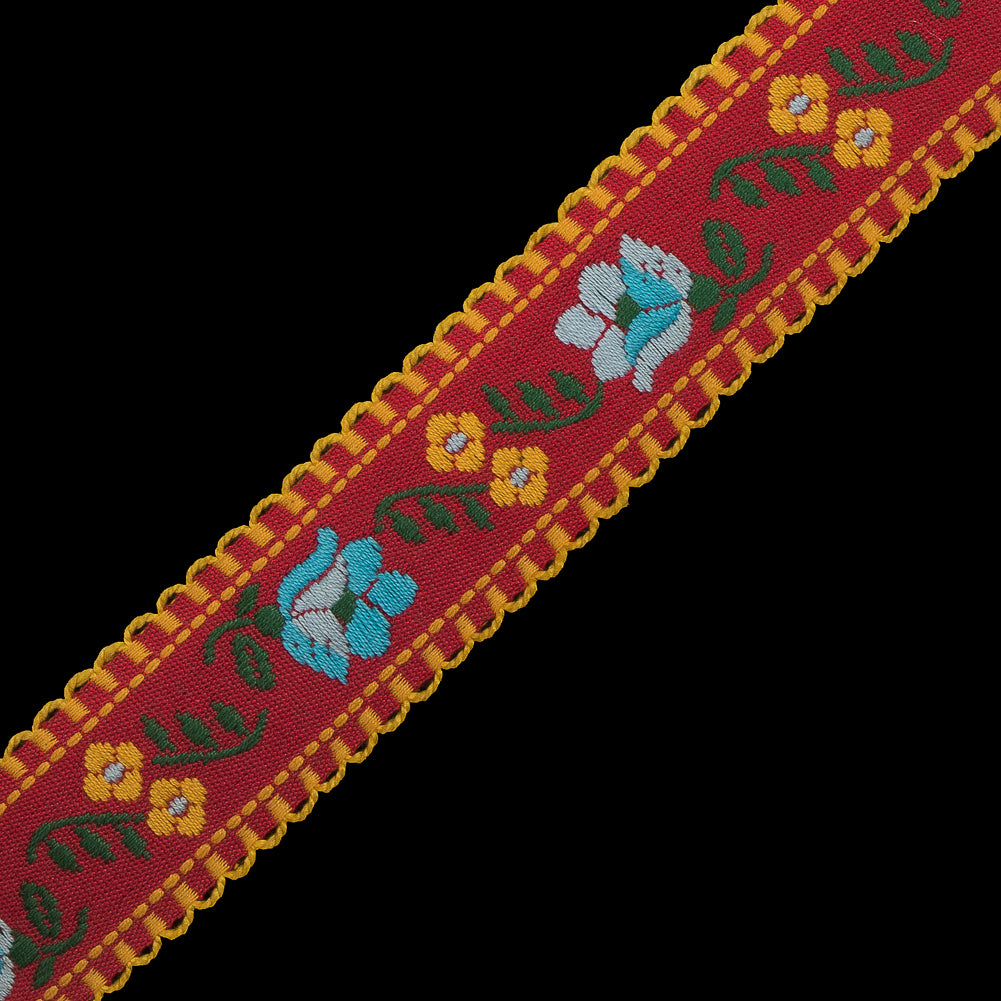 Red and Yellow Floral German Jacquard Ribbon - 1" Detail Red and Yellow Floral German Jacquard Ribbon - 1" Detail