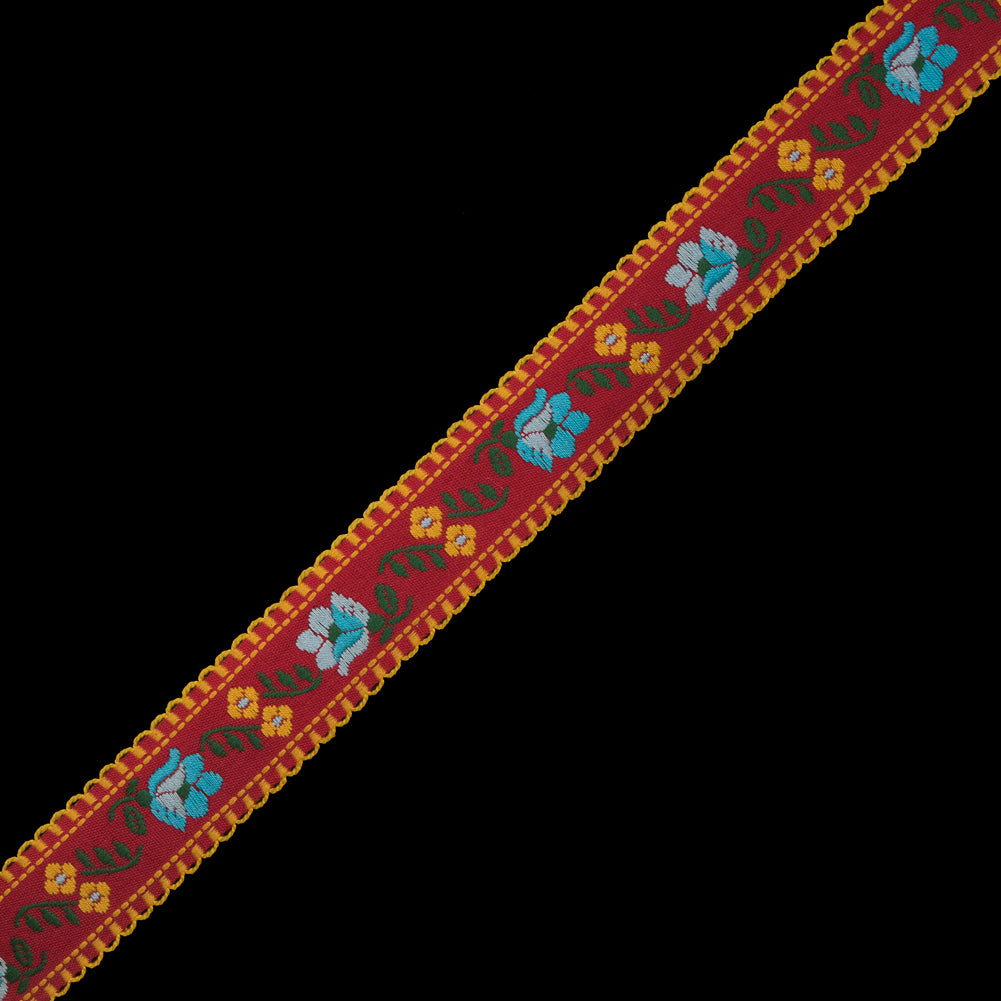 Red and Yellow Floral German Jacquard Ribbon - 1" Red and Yellow Floral German Jacquard Ribbon - 1"