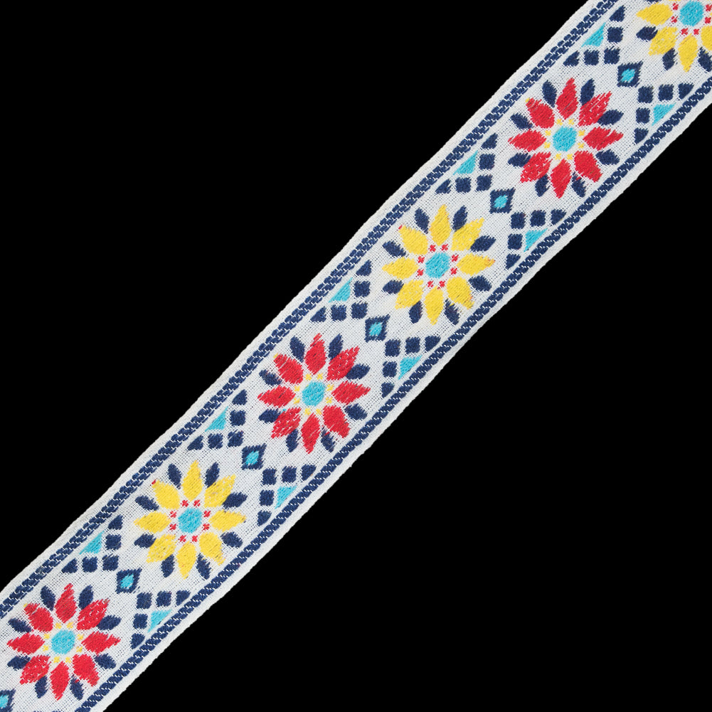 Blue, Yellow and Red Geometric Jacquard Ribbon - 2" Blue, Yellow and Red Geometric Jacquard Ribbon - 2"