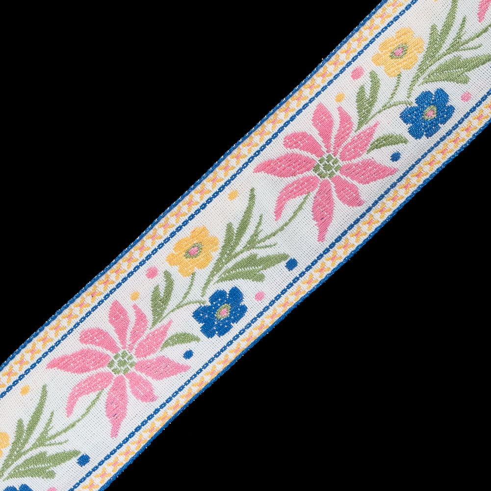 Pink Floral Jacquard Ribbon - 1.625" Detail Pink Floral Jacquard Ribbon - 1.625" Detail