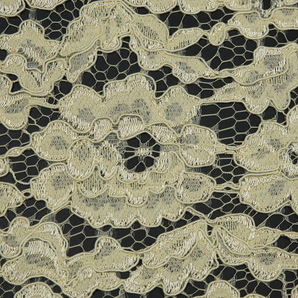 Famous NYC Designer Yellow Corded Floral Lace with Scalloped Edges Detail Famous NYC Designer Yellow Corded Floral Lace with Scalloped Edges Detail