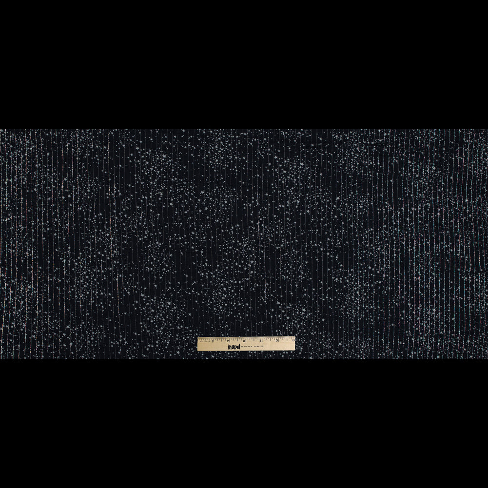 Black and White Star-Filled Silk Chiffon with Metallic Silver Stripes Folded Black and White Star-Filled Silk Chiffon with Metallic Silver Stripes Folded