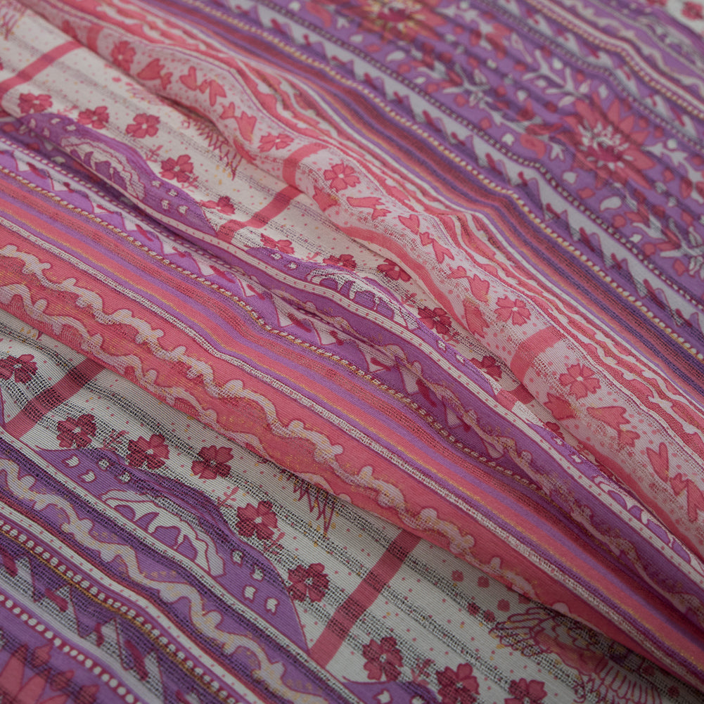 Pink, Purple and Beige Floral Gauzy Silk Detail Pink, Purple and Beige Floral Gauzy Silk Detail