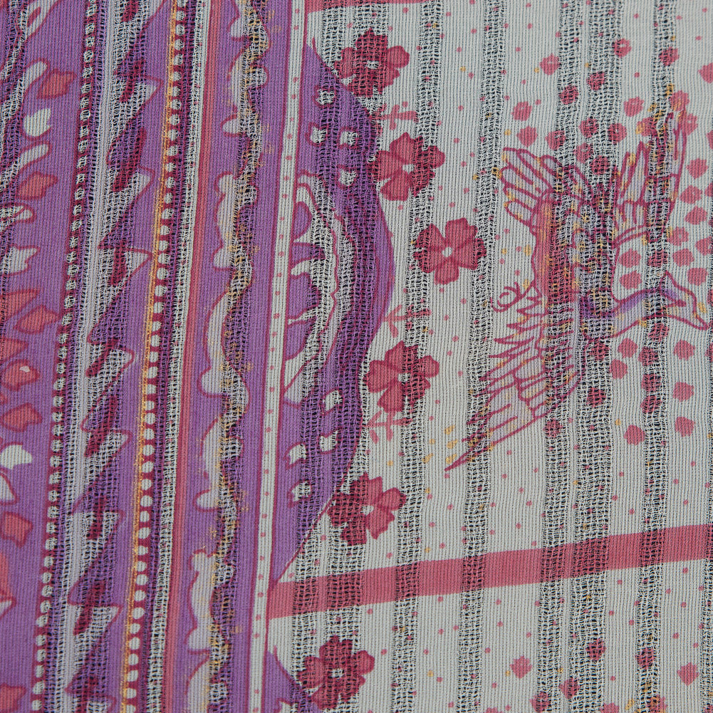 Pink, Purple and Beige Floral Gauzy Silk Full Pink, Purple and Beige Floral Gauzy Silk Full