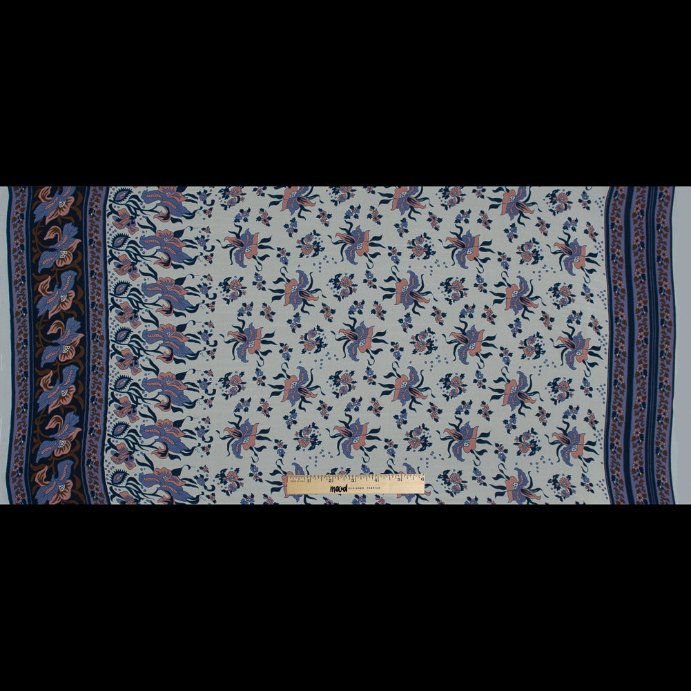 Pink and Blue Floral Border Printed Silk Chiffon Full Pink and Blue Floral Border Printed Silk Chiffon Full