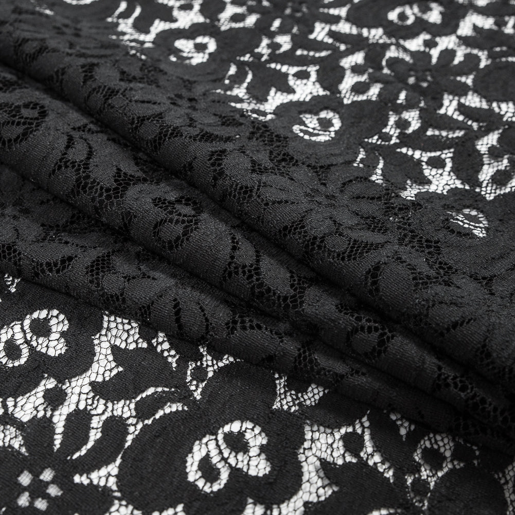 Tibi Black Floral Polyester Lace with Scalloped Eyelash Edges Folded Tibi Black Floral Polyester Lace with Scalloped Eyelash Edges Folded