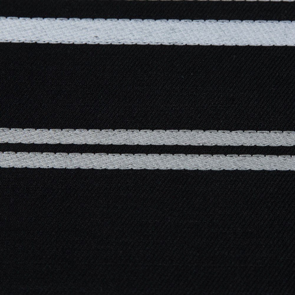 Black Cotton Twill with Silver Embroidered Stripes Detail Black Cotton Twill with Silver Embroidered Stripes Detail
