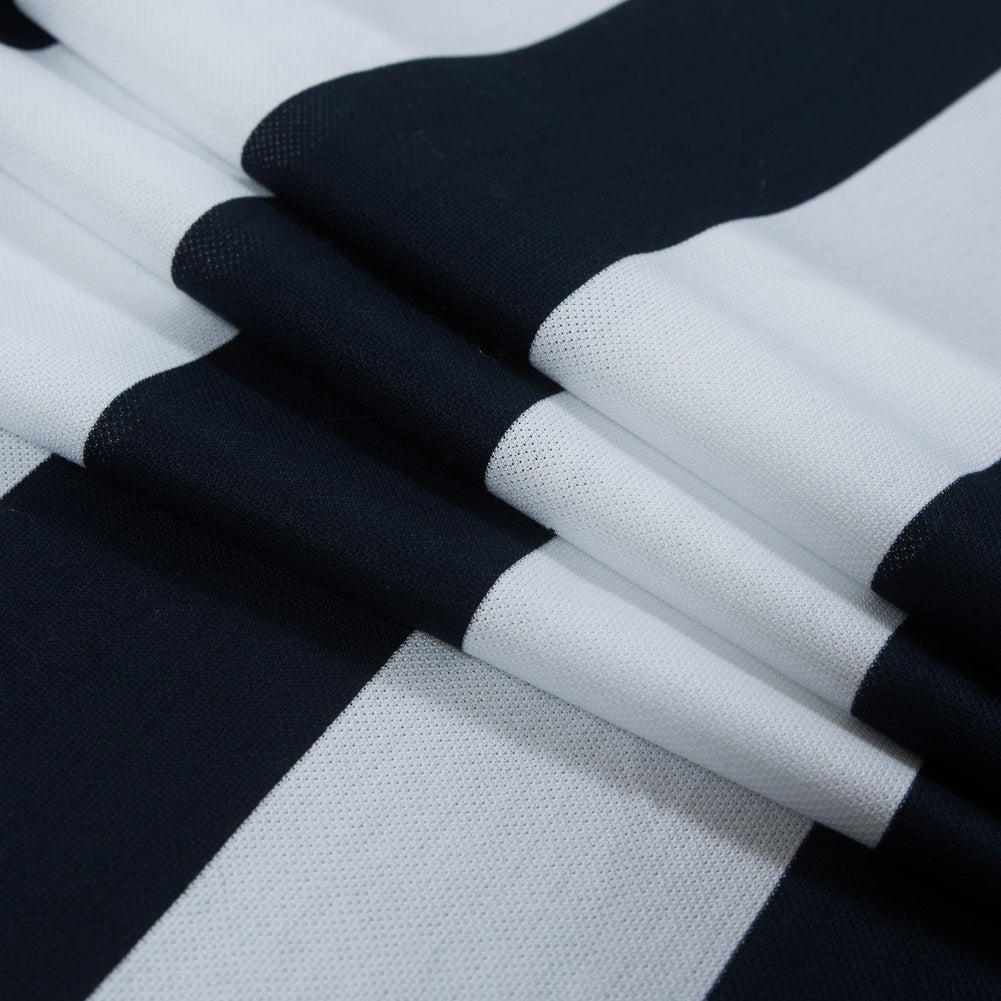 Navy and White Awning Striped Knit Pique Folded Navy and White Awning Striped Knit Pique Folded