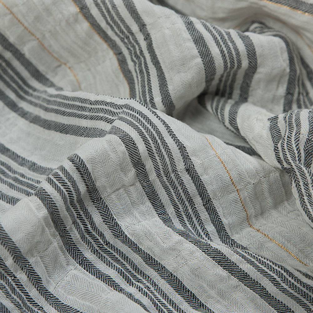 White, Black and Metallic Gold Striped Gauzy Cotton Dobby Detail White, Black and Metallic Gold Striped Gauzy Cotton Dobby Detail