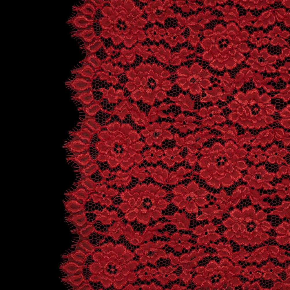 Famous NYC Designer Red Corded Floral Lace with Scalloped Edges Famous NYC Designer Red Corded Floral Lace with Scalloped Edges