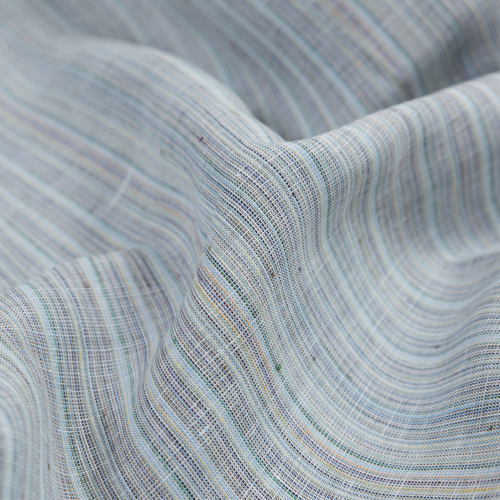 Blue, Gray and Green Pinstriped Linen Woven Detail Blue, Gray and Green Pinstriped Linen Woven Detail