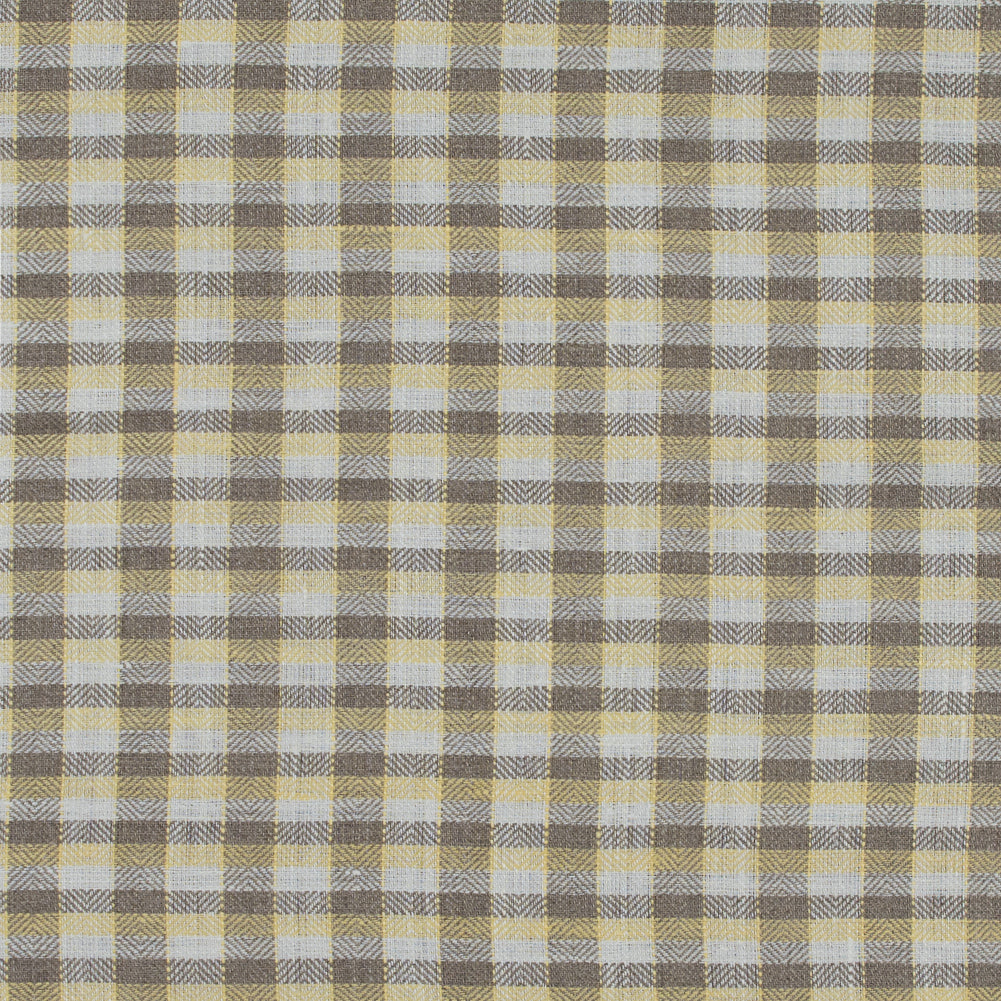 Roasted Cashew, White and Yellow Plaid Linen Woven Roasted Cashew, White and Yellow Plaid Linen Woven
