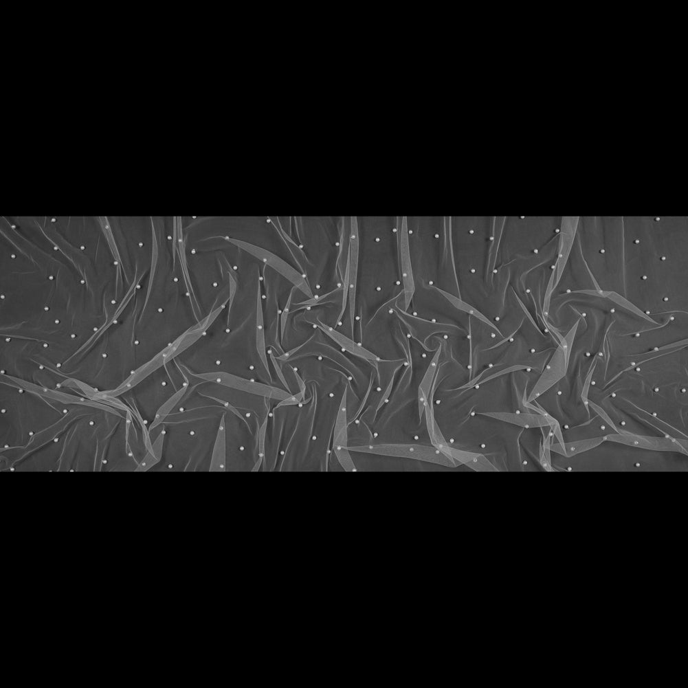 Beaded Tulle - White - Sylvie Collection Folded Beaded Tulle - White - Sylvie Collection Folded