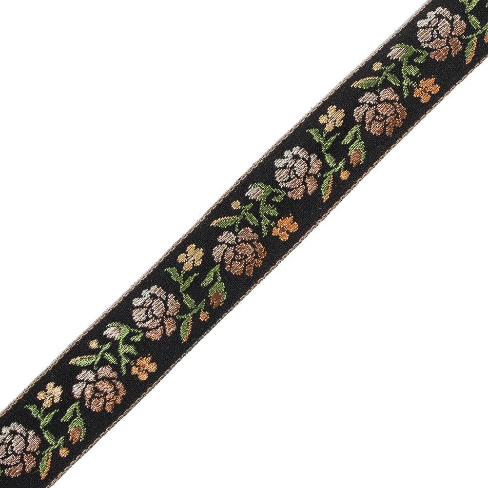 German Black and Brown Floral Jacquard Ribbon - 0.875" Detail German Black and Brown Floral Jacquard Ribbon - 0.875" Detail
