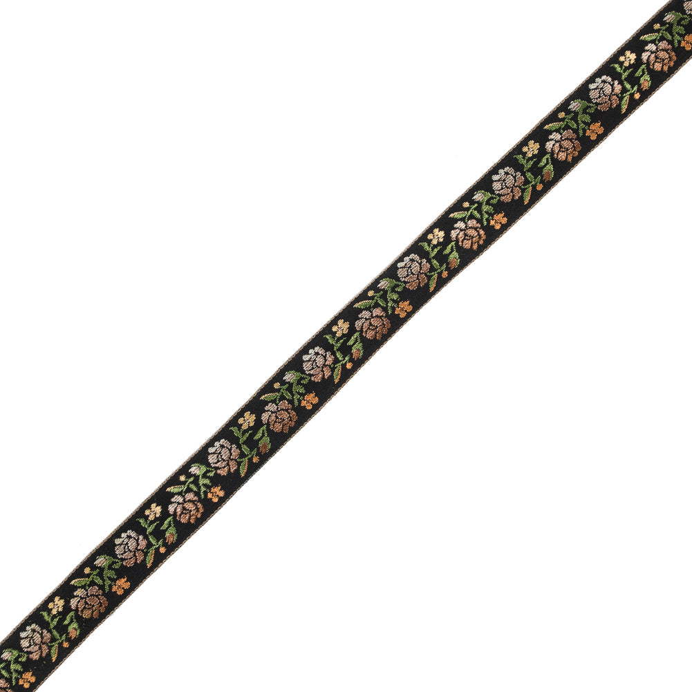 German Black and Brown Floral Jacquard Ribbon - 0.875" German Black and Brown Floral Jacquard Ribbon - 0.875"