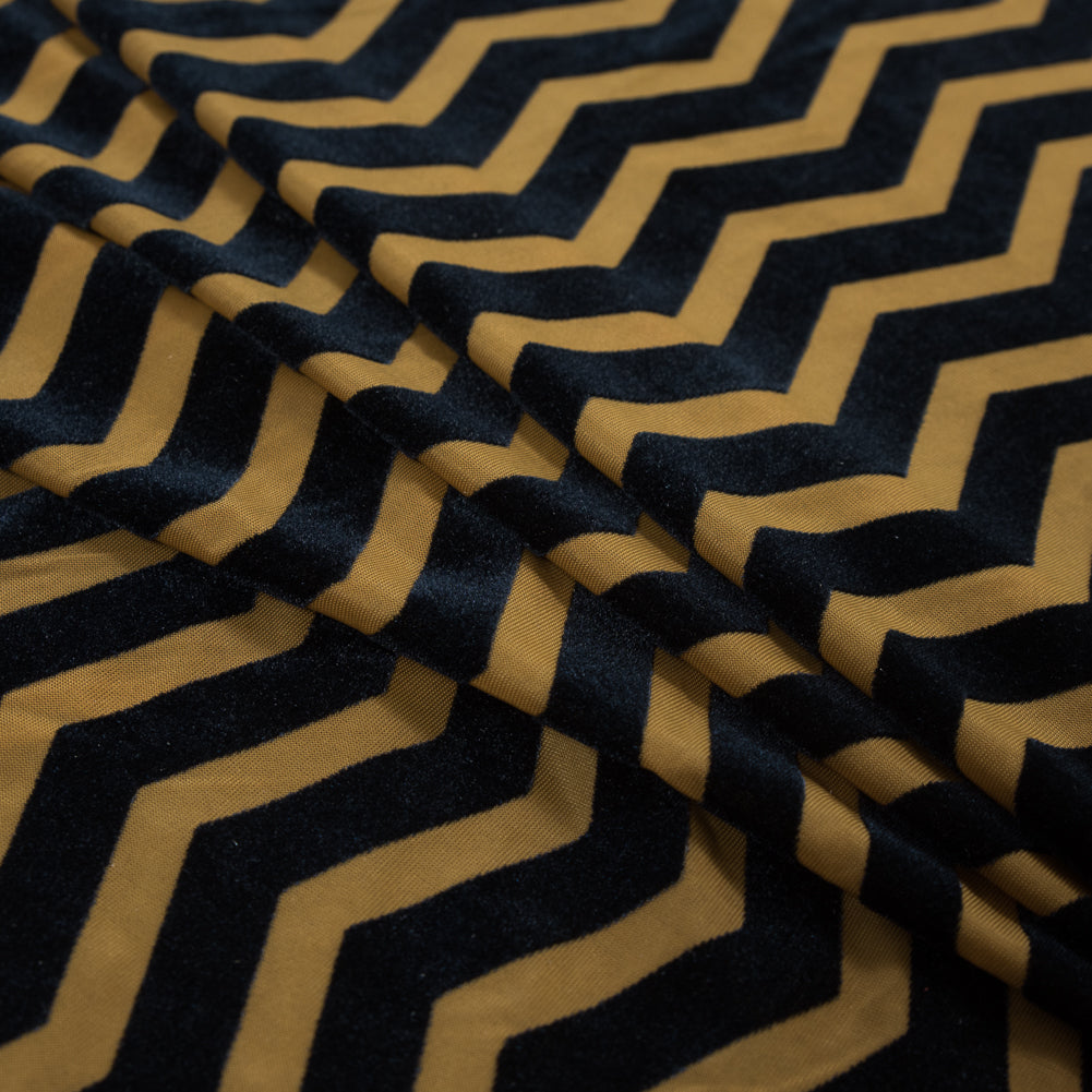 Zig Zag Burnout Velour - Mustard and Navy Folded Zig Zag Burnout Velour - Mustard and Navy Folded