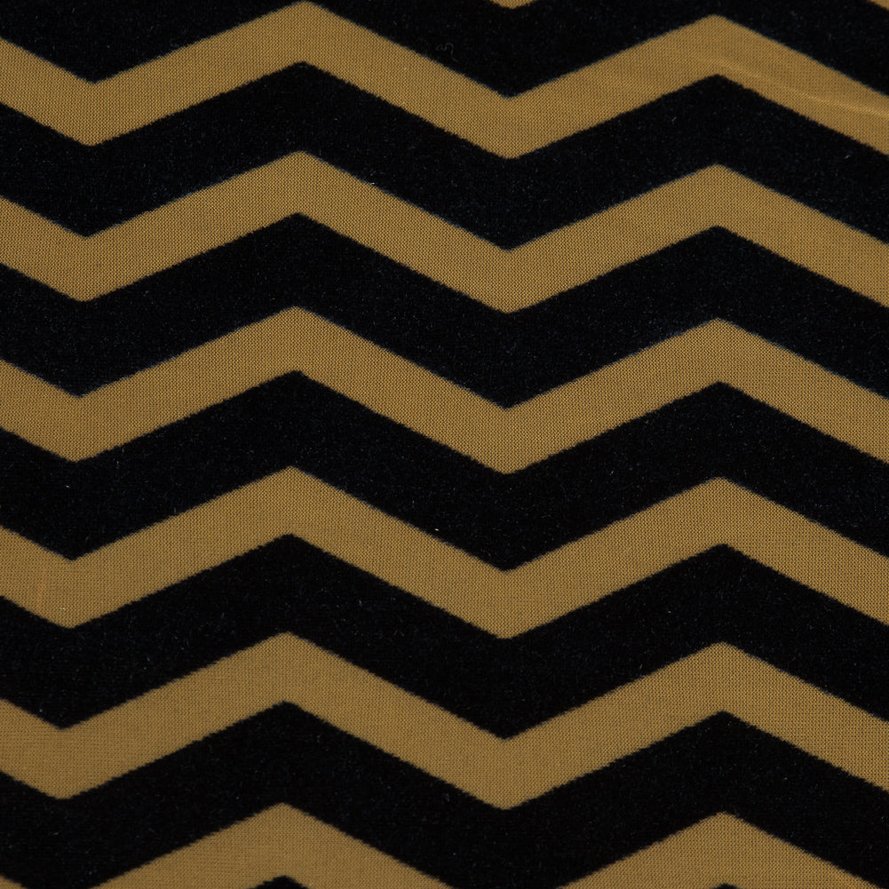 Zig Zag Burnout Velour - Mustard and Navy Detail Zig Zag Burnout Velour - Mustard and Navy Detail