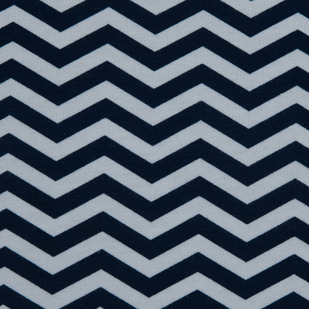 Navy and White Zig Zag Printed Cotton Jersey Full Navy and White Zig Zag Printed Cotton Jersey Full