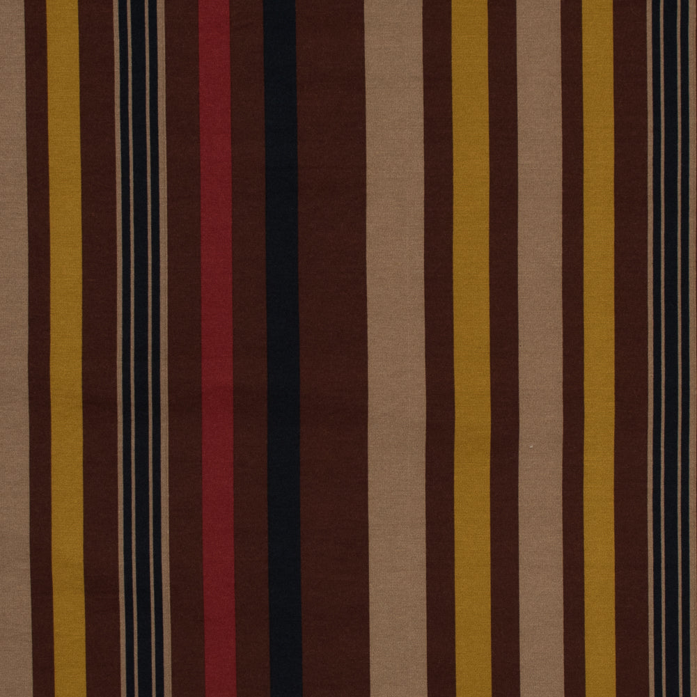 Italian Mustard, Brown and Beige Barcode Striped Printed Jersey Italian Mustard, Brown and Beige Barcode Striped Printed Jersey